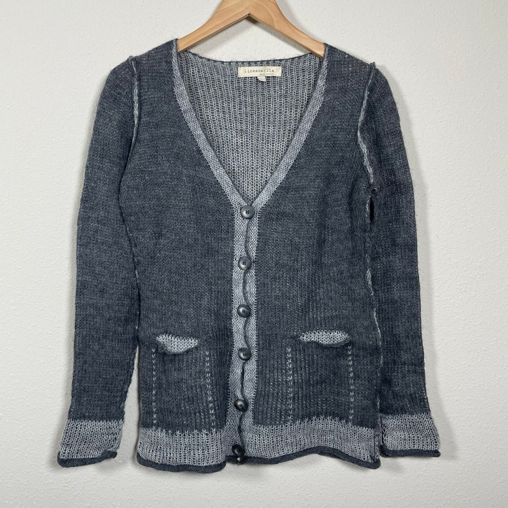 Lineamaglia Cardigan Sweater S Gray Mohair Wool Italy Knit Grunge Dark Academia